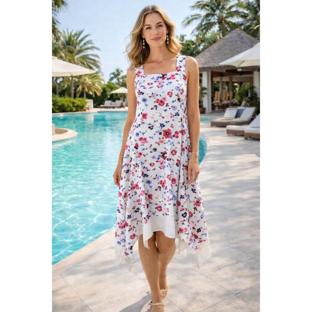 For Cynthia Linen Blend Floral Dress - Size Large